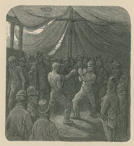 Twee mannen boksen als een menigte horloges door Gustave Dore